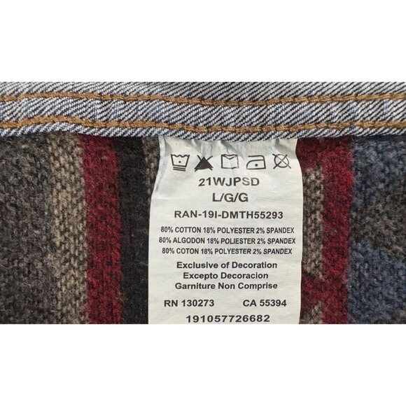 Wrangler aztec panels Pleated Denim Jacket sz L color blue multi Vintage - Picture 4 of 9
